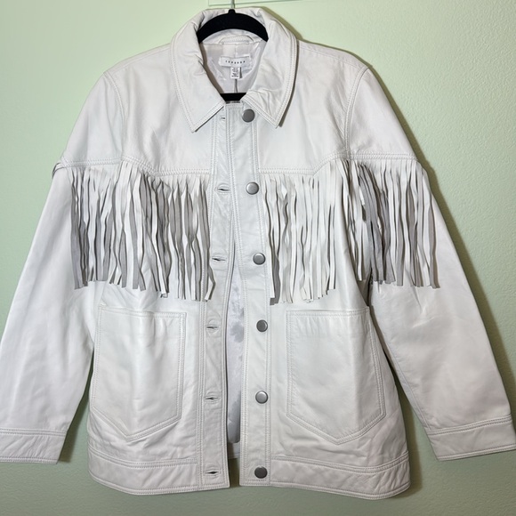 Topshop Jackets & Blazers - Topshop Roy fringed white leather jacket US size 12